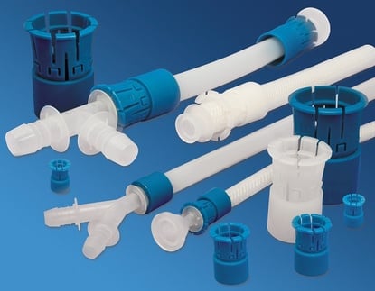 BarbLock-Klemmen, Schläuche, blauer Hintergrund