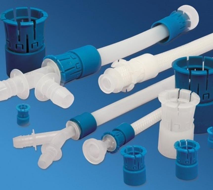 BarbLock-Klemmen, Schläuche, blauer Hintergrund