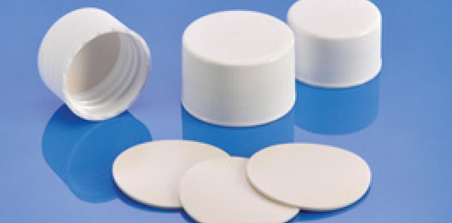 cell culture caps on blue background